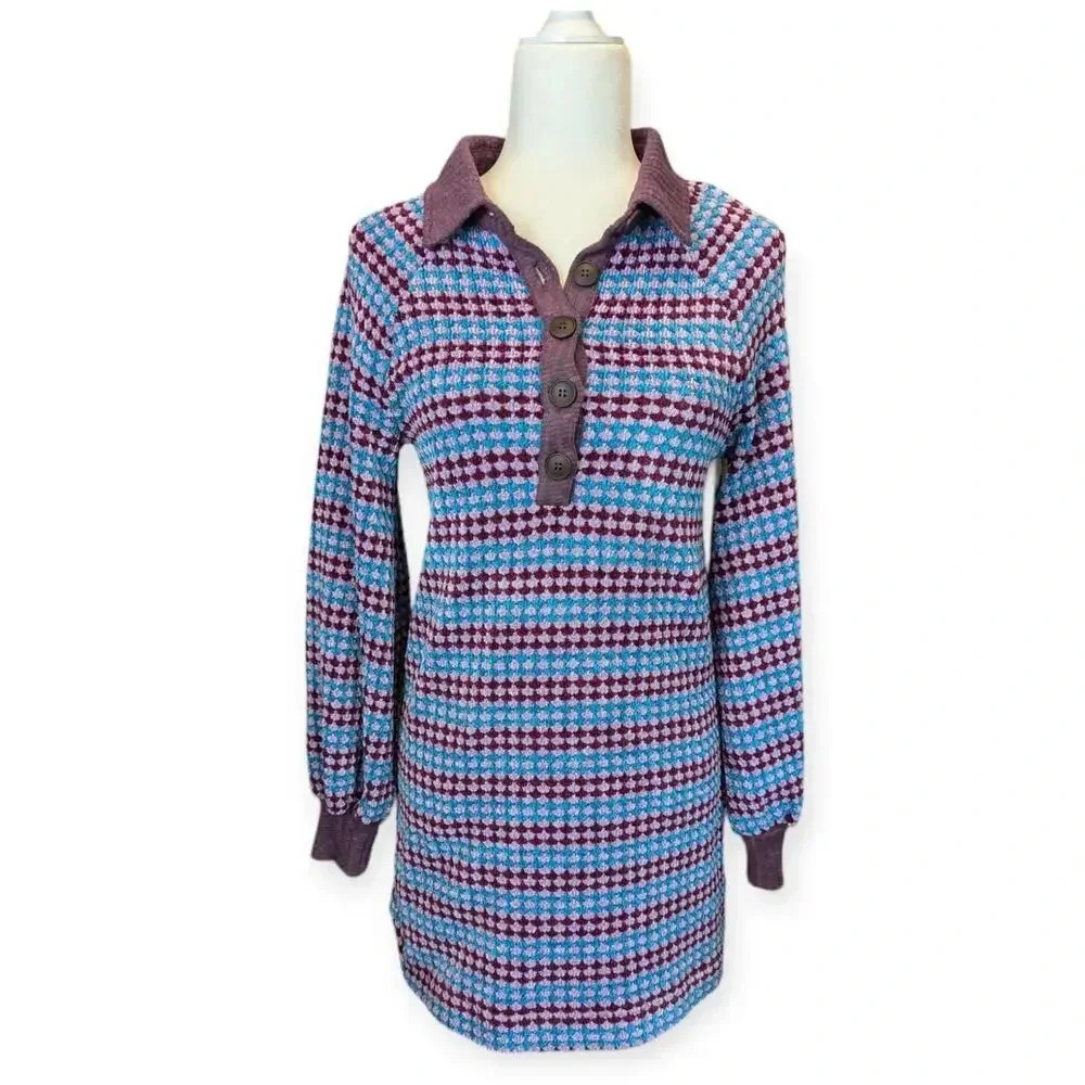 Free People Collared Mini Dress 70s-Inspired Size XS Boho Retro Polo